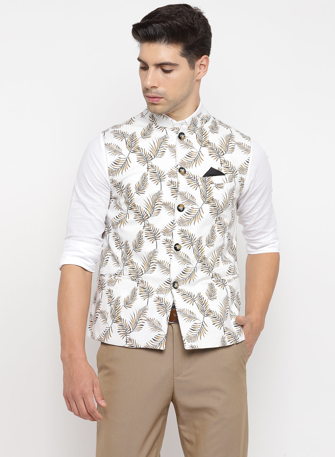 White printed clearance nehru jacket