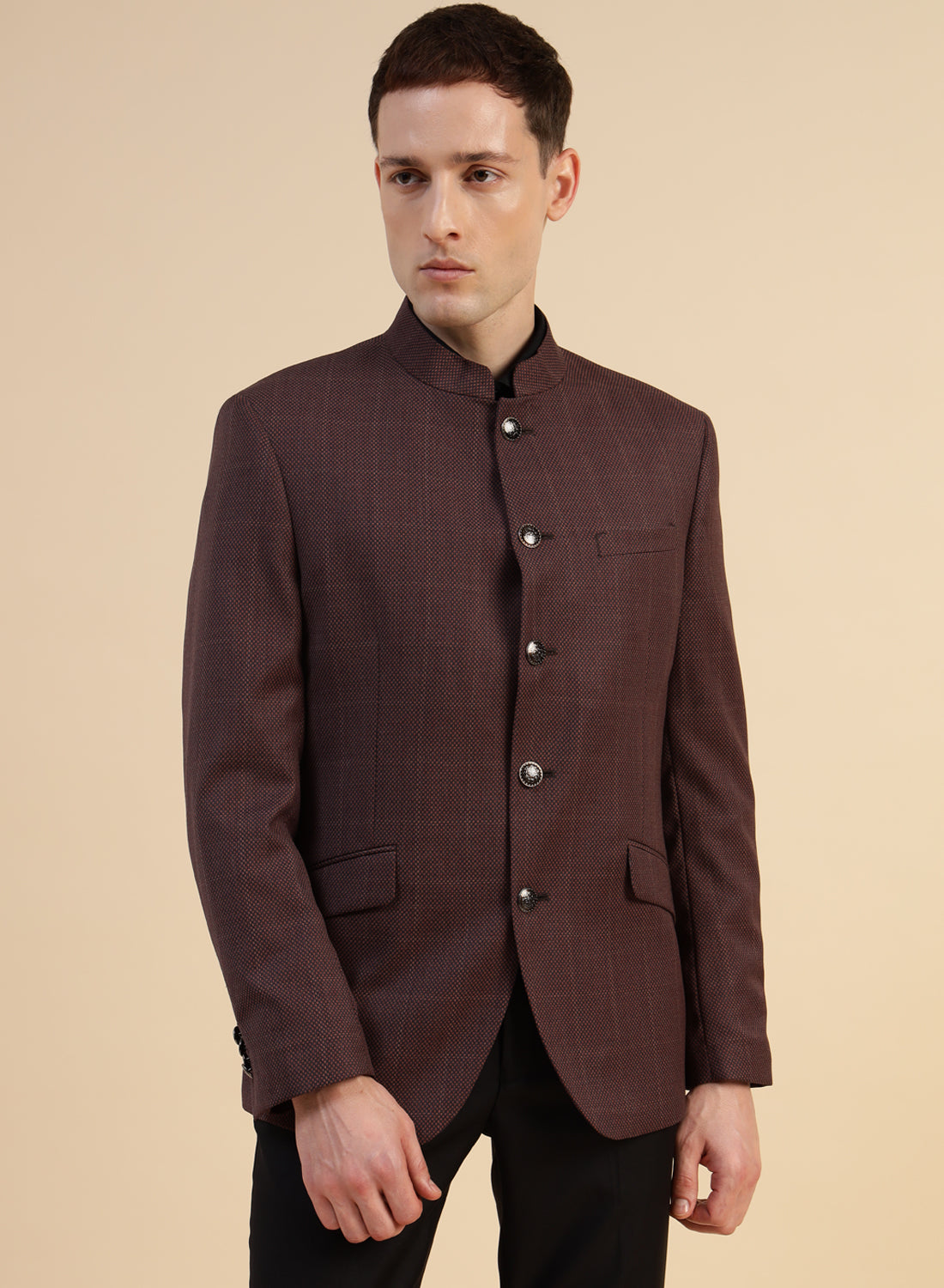 Brown Premium Poly wool Structured Bandhgala Jacket