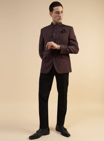 Brown Premium Poly wool Structured Bandhgala Jacket