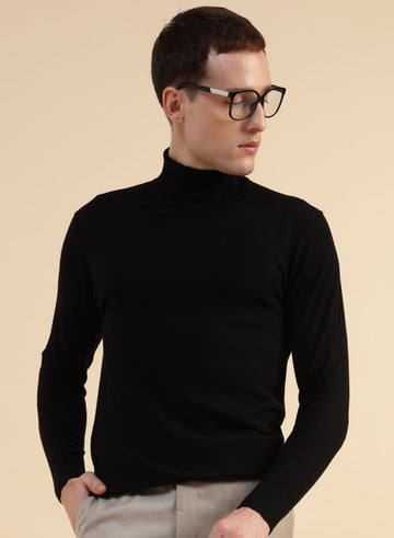 Black Poly Viscose High Neck