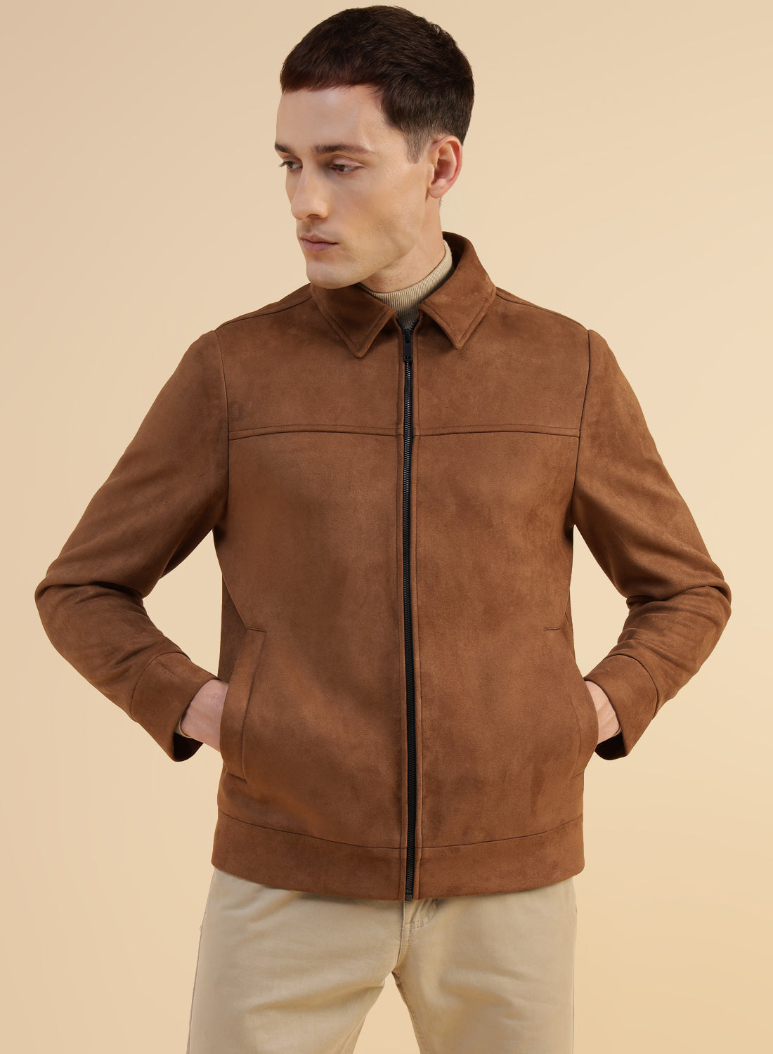 Camel Velvet Suede Casual Jacket