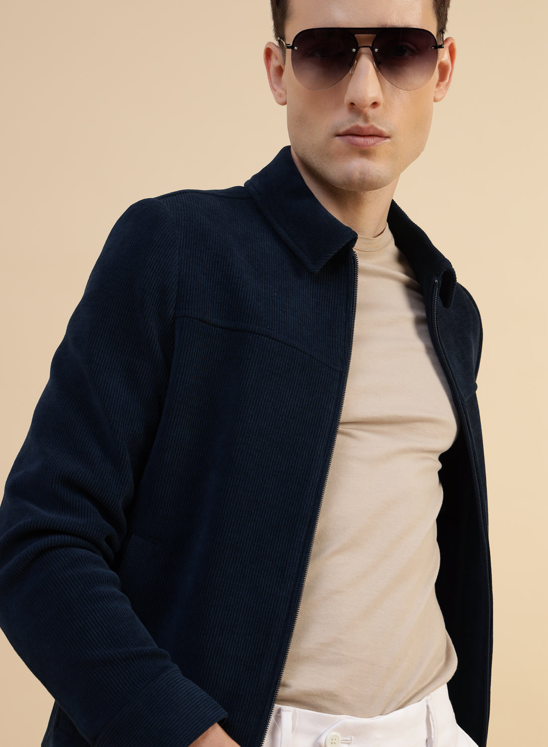 Navy Blue Uncrushable Cord Casual Jacket