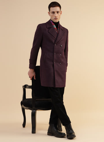 Dark Mauve Tweed Long Coat