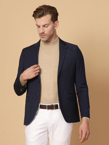 Blue Solid Polywool Jacket