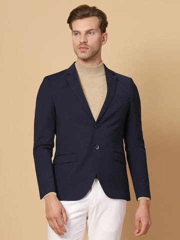 Blue Solid Polywool Jacket