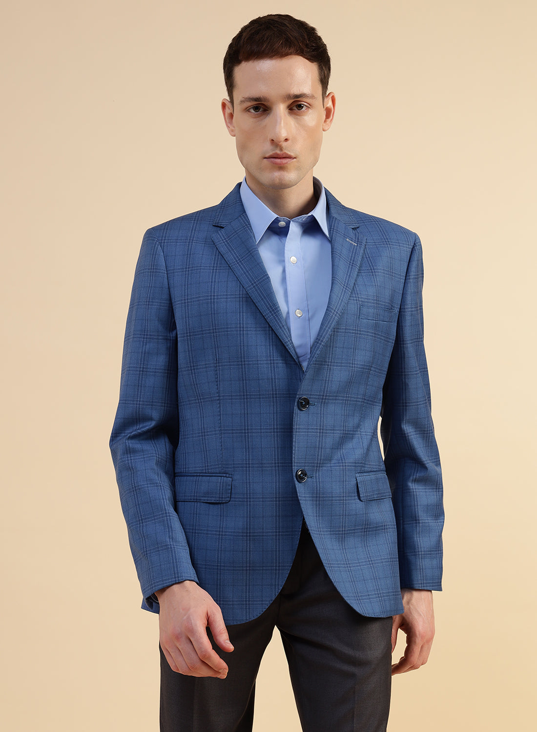 Blue Poly wool Check Jacket