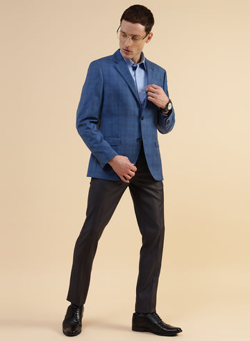 Blue Poly wool Check Jacket