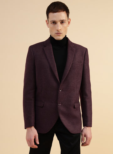 Wine Solid Tweed Jacket