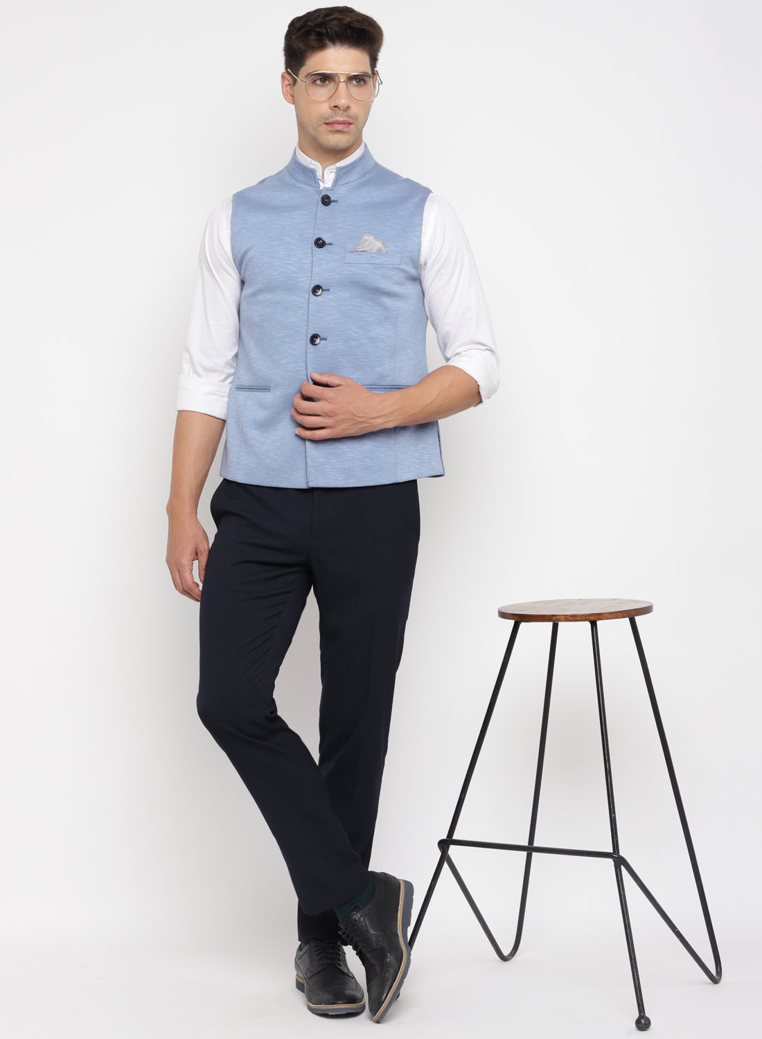 Wedding Wear Sky Blue Nehru Jacket