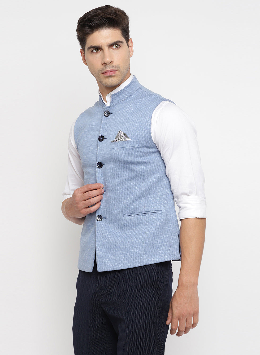 Wintage Men's Poly Cotton Festive and Casual Nehru Jacket Vest Waistcoat :  Blue
