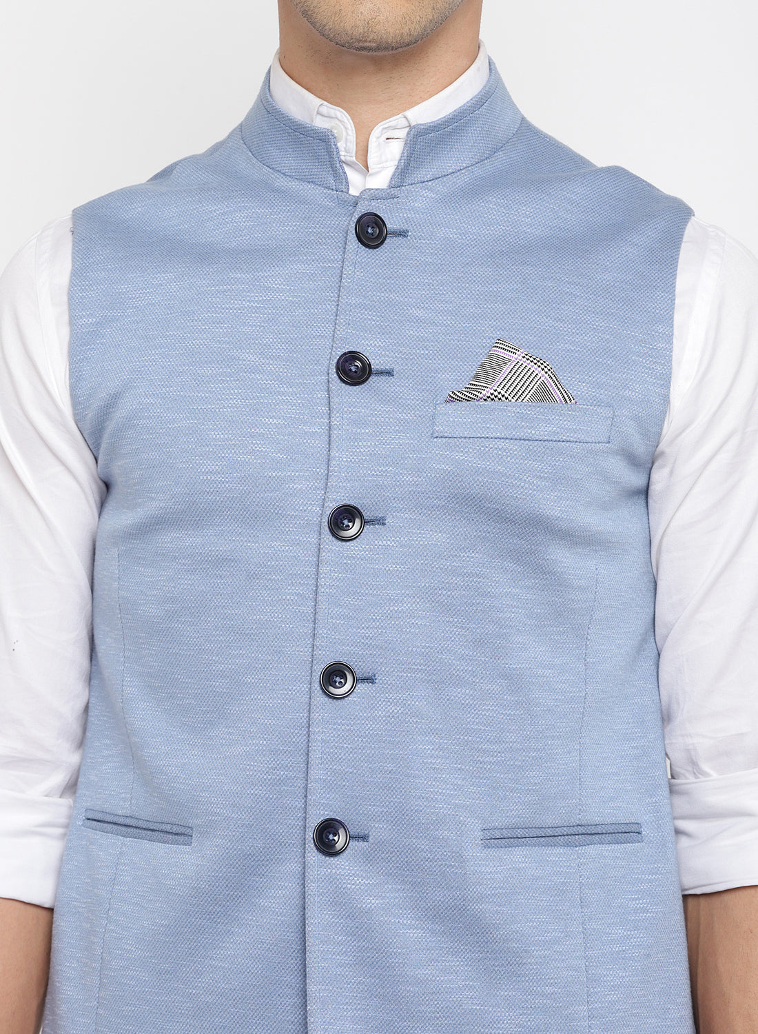 Buy Banarasi Silk Blue Nehru Jacket for Men (NMK-6459) Online