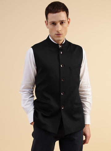 Black Uncrushable Solid Nehru Jacket