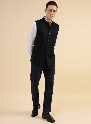 Black Uncrushable Solid Nehru Jacket