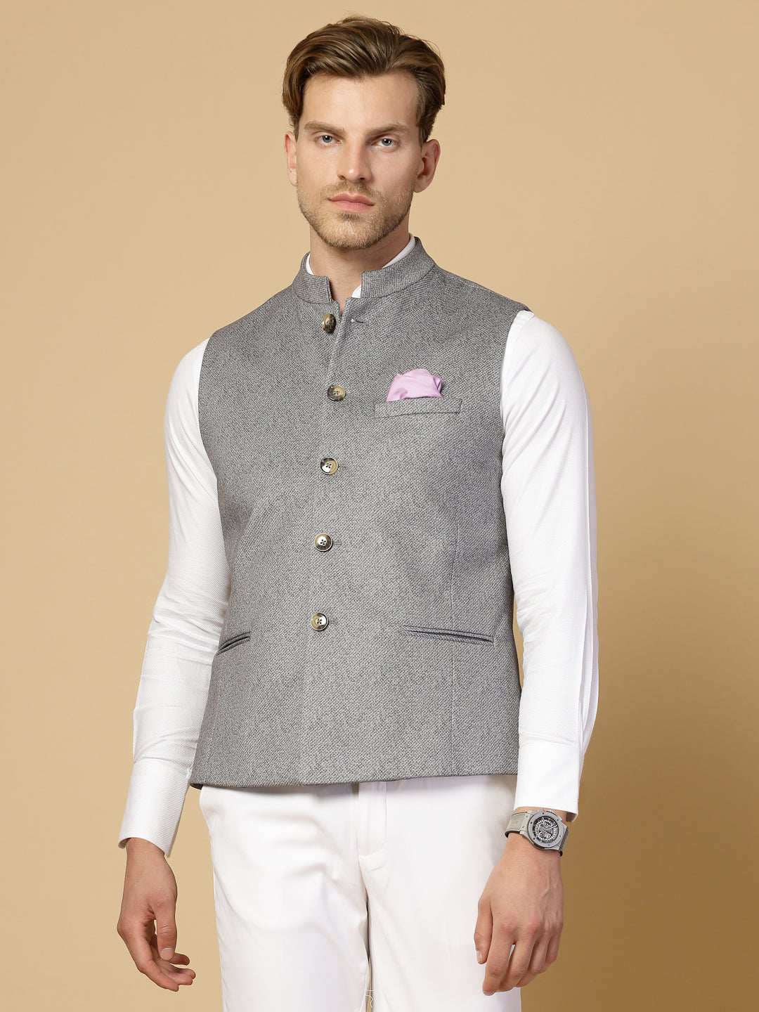 Light Grey Uncrushable Nehru Jacket