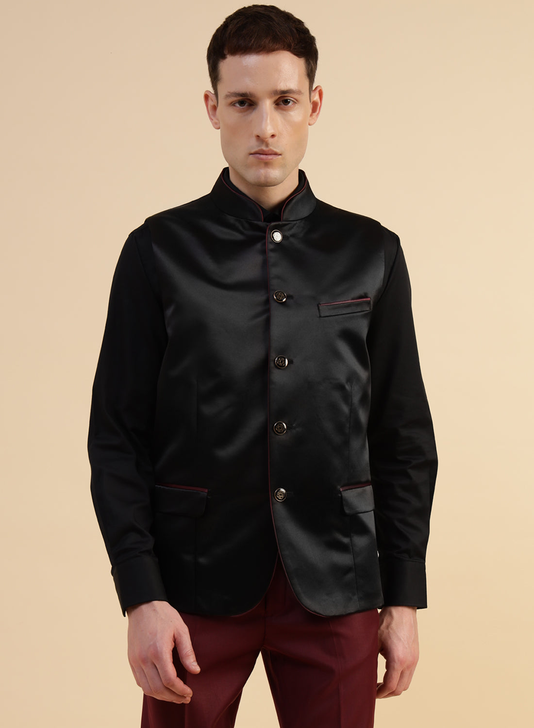 Black Satin Nehru Jacket