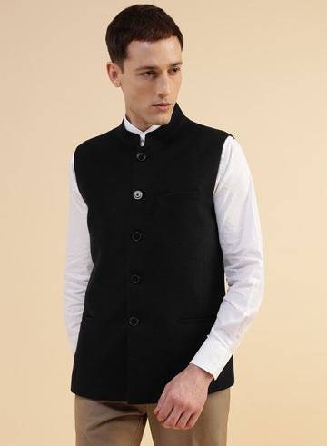 Black Tweed Nehru Jacket