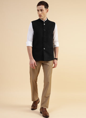 Black Tweed Nehru Jacket