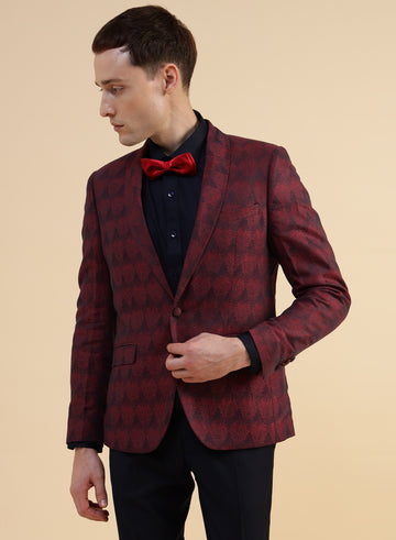 Maroon Linen Jacquard Tuxedo