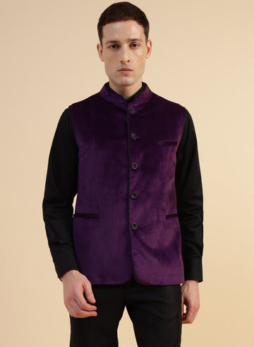 Purple Velvet Nehru Jacket