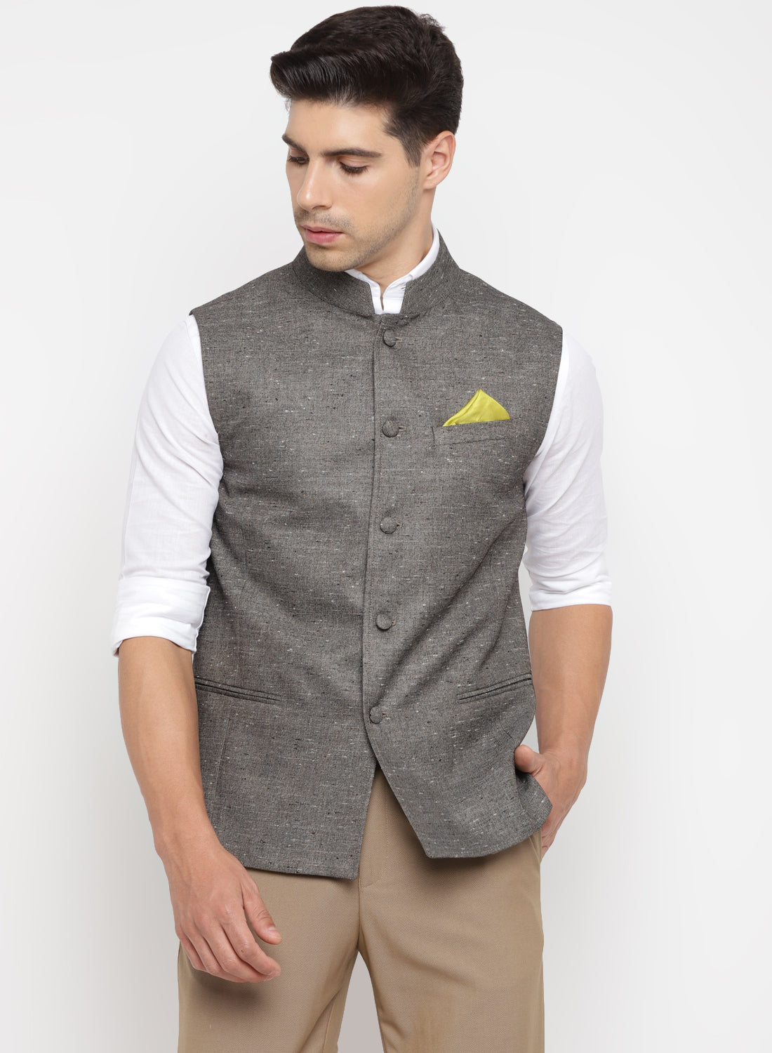 Silk Party Wear Flyrobe Grey Double Breasted Self-Textured Nehru Jacket at  Rs 3599/piece in Mumbai