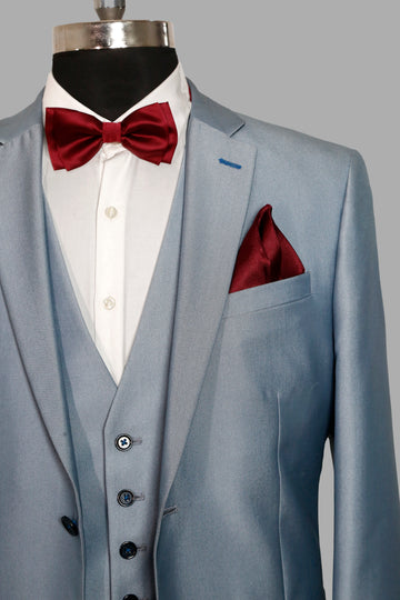 Blue Solid Designer Notch Collar Suit