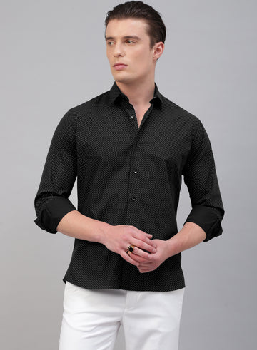 Black Cotton Printed Full Sleeve Shirt