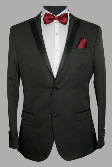 Black Textured Designer Peak Collar Suit