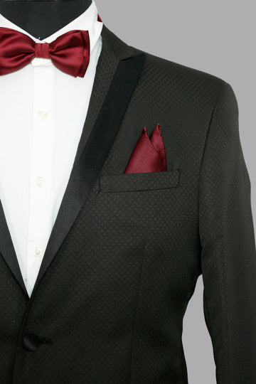 Black Textured Designer Peak Collar Suit