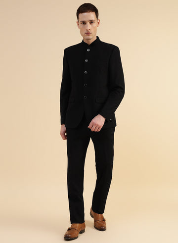 Black Solid Uncrushable Bandhgala Suit