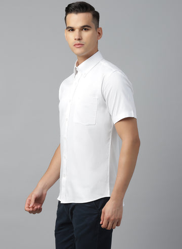 White Cotton Button-Down Half Sleeve Shirt