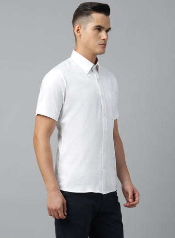 White Cotton Button-Down Half Sleeve Shirt