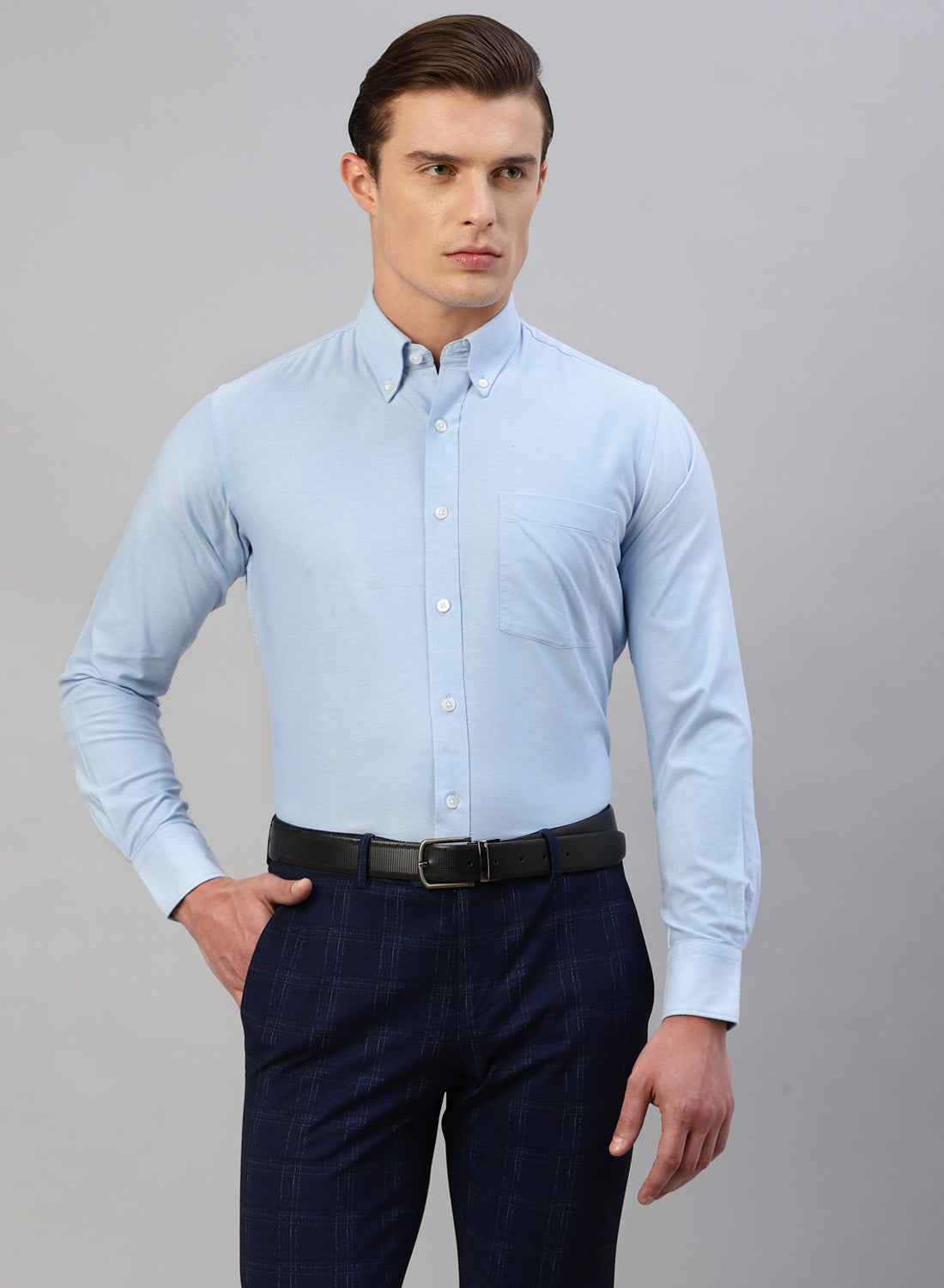 Blue Cotton Button-Down Full Sleeve Shirt