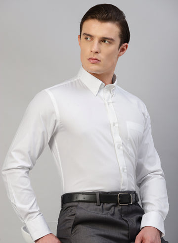 White Cotton Self Stripe Button-Down Shirt