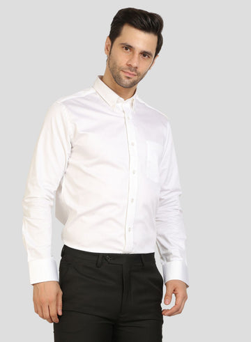 White Cotton Button Down Full Sleeve Shirt