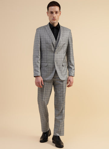 Grey Check Crease Resistant 3pcs Suit