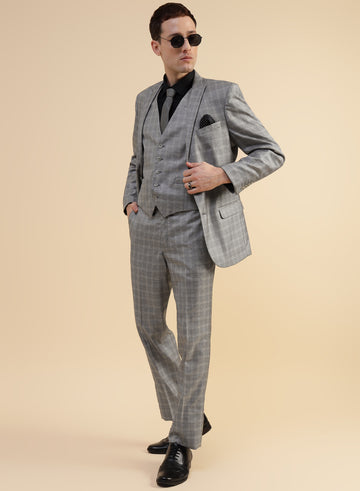 Grey Check Crease Resistant 3pcs Suit