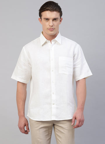 White Linen Half Sleeve Shirt