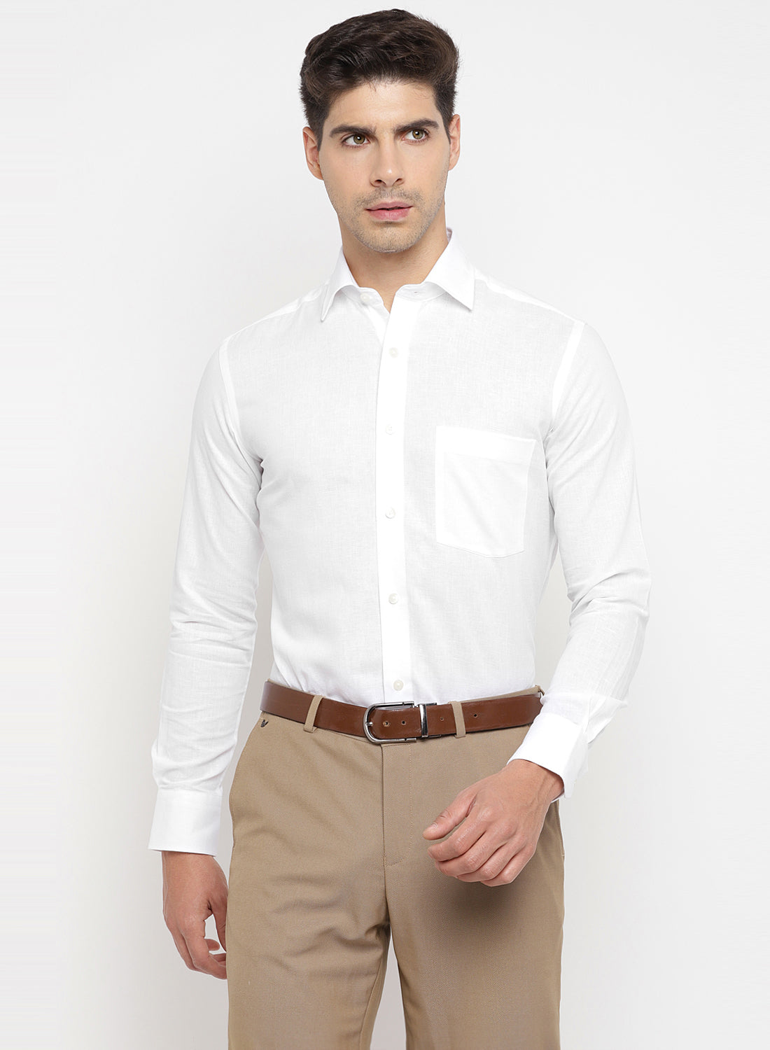 White Cotton Linen Full Sleeve Shirt
