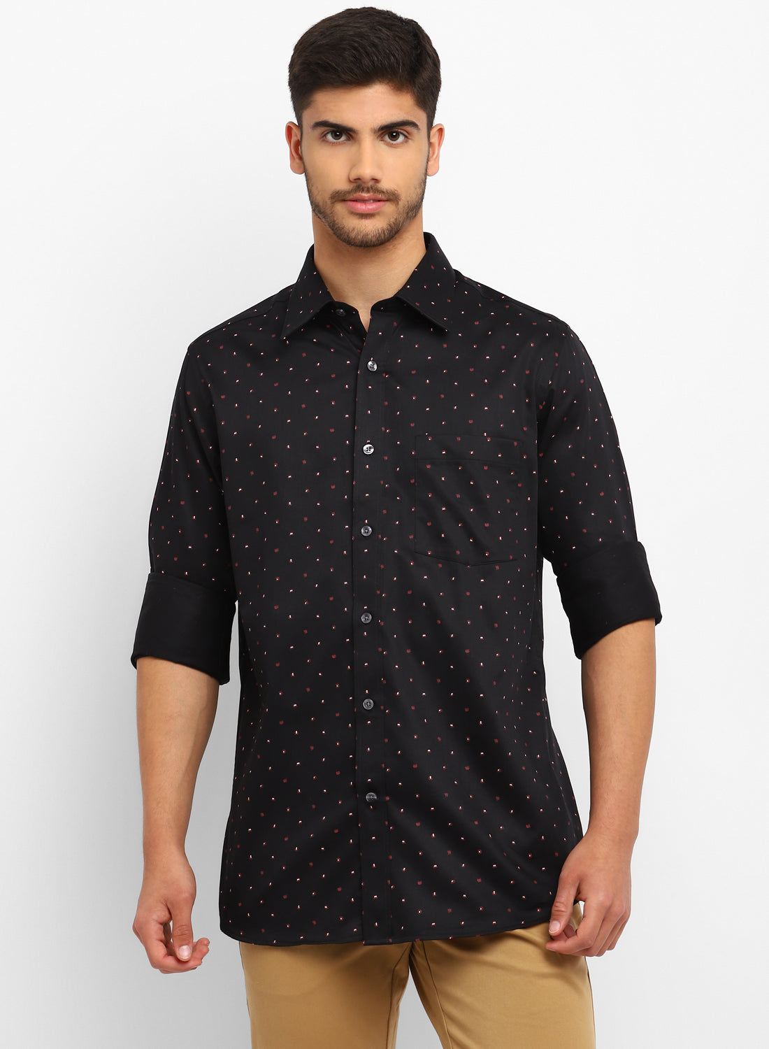 Black & Red Cotton Printed Full Sleeve Shirt