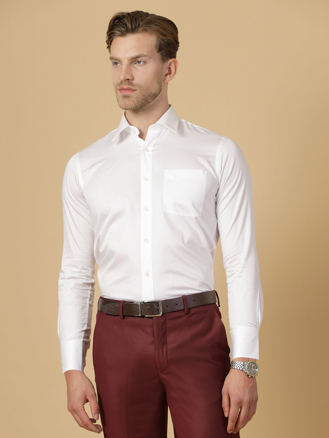 White Cotton Solid Shirt