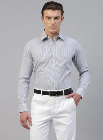 Light Grey 100% Cotton Stripe Formal Shirt