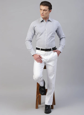 Light Grey 100% Cotton Stripe Formal Shirt