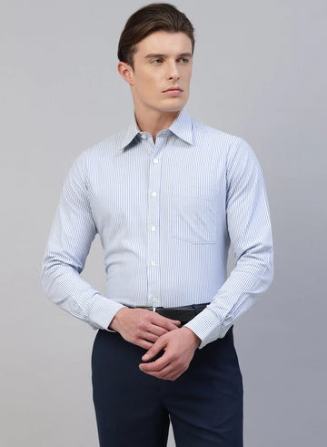 Blue 100% Cotton Stripe Formal Shirt