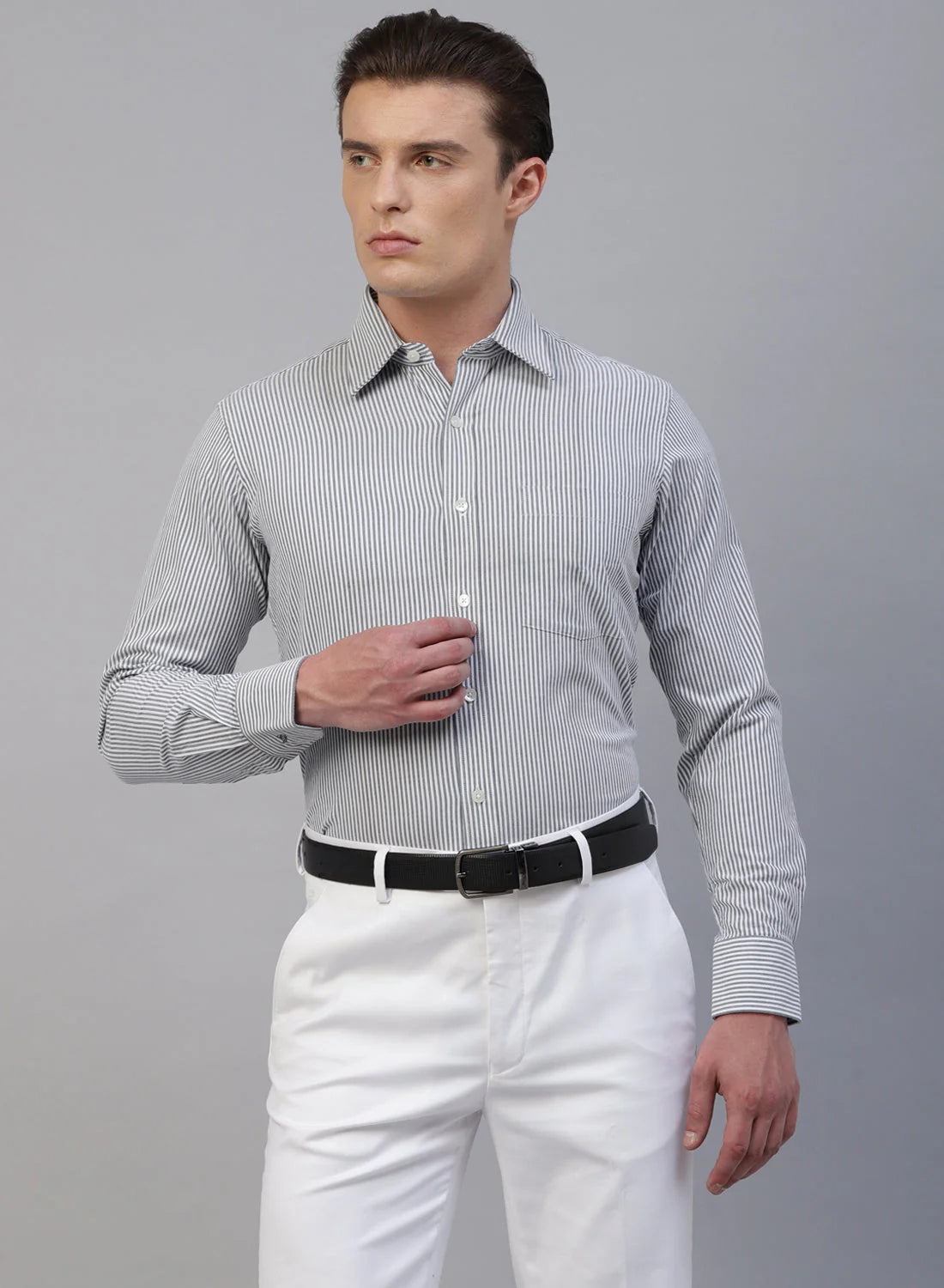 White & Grey 100% Cotton Stripe Formal Shirt