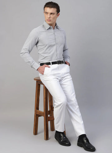 White & Grey 100% Cotton Stripe Formal Shirt