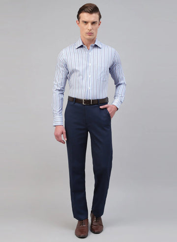 White & Blue Cotton Stripe Formal Shirt