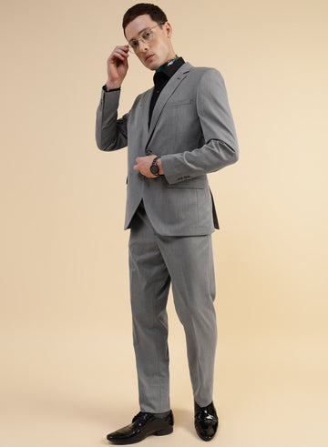 Light Grey Solid Crease Resistant 2pcs Suit