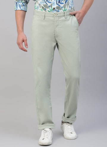 Light Green Cotton Stretch Casual Trouser