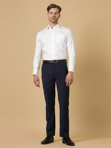 Blue Solid Polywool Trouser