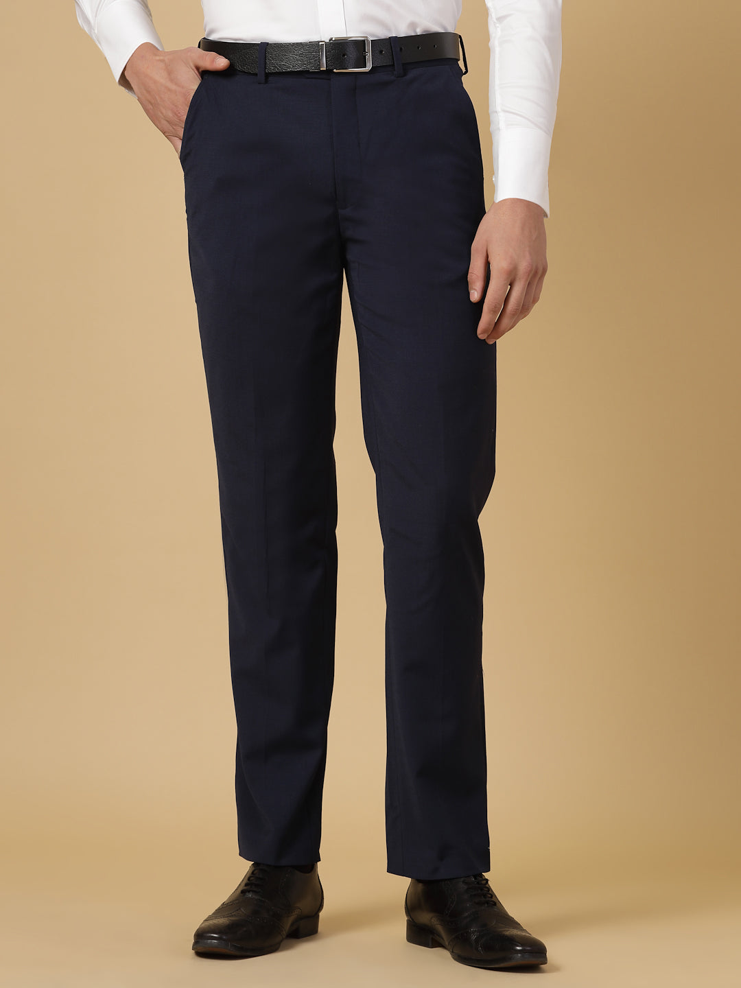 Blue Solid Polywool Trouser